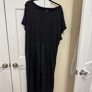 Black Casual Sundress with Dolman Sleeves and Asymmetrical Neckline